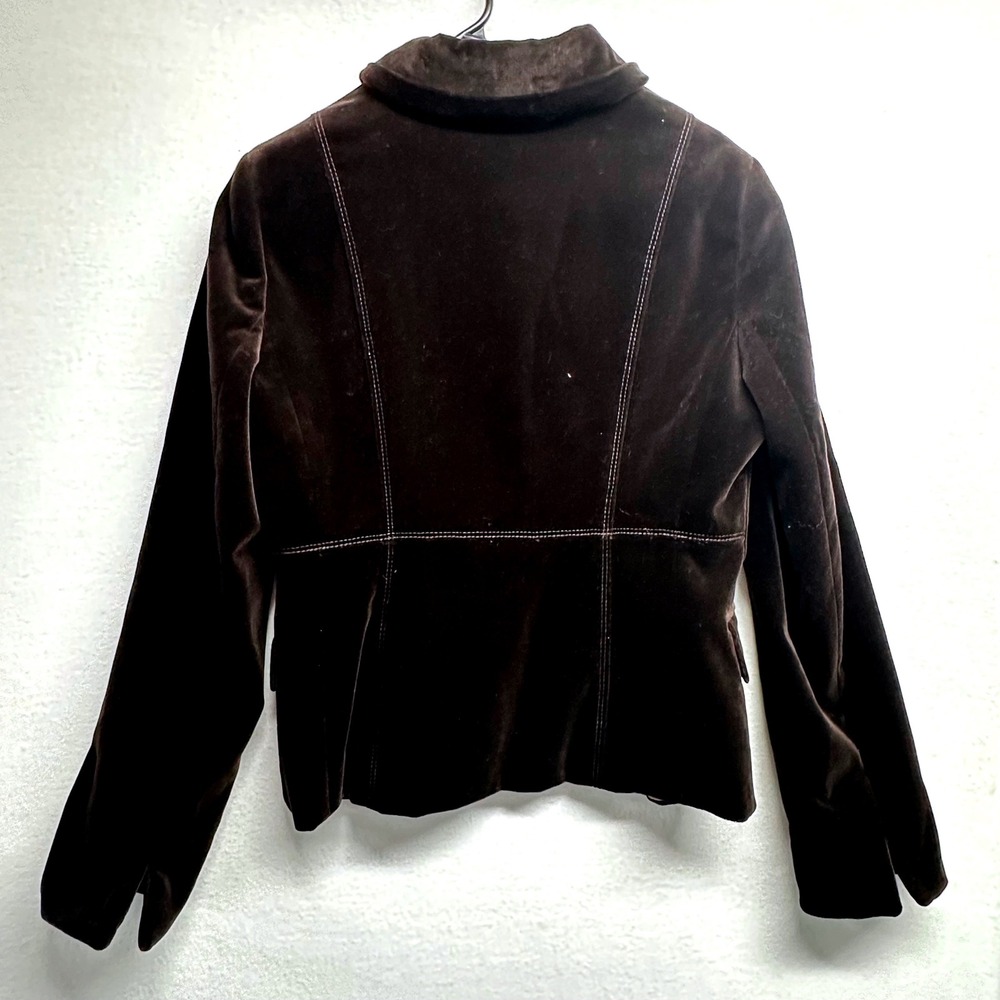 J.Crew Velvet Blazer Women 10 Brown Equestrian Leather Button Contrast Stitch - Picture 4 of 14